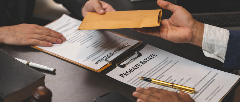 Lawyer reviewing probate estate documents during Ghana High Court estate administration process.