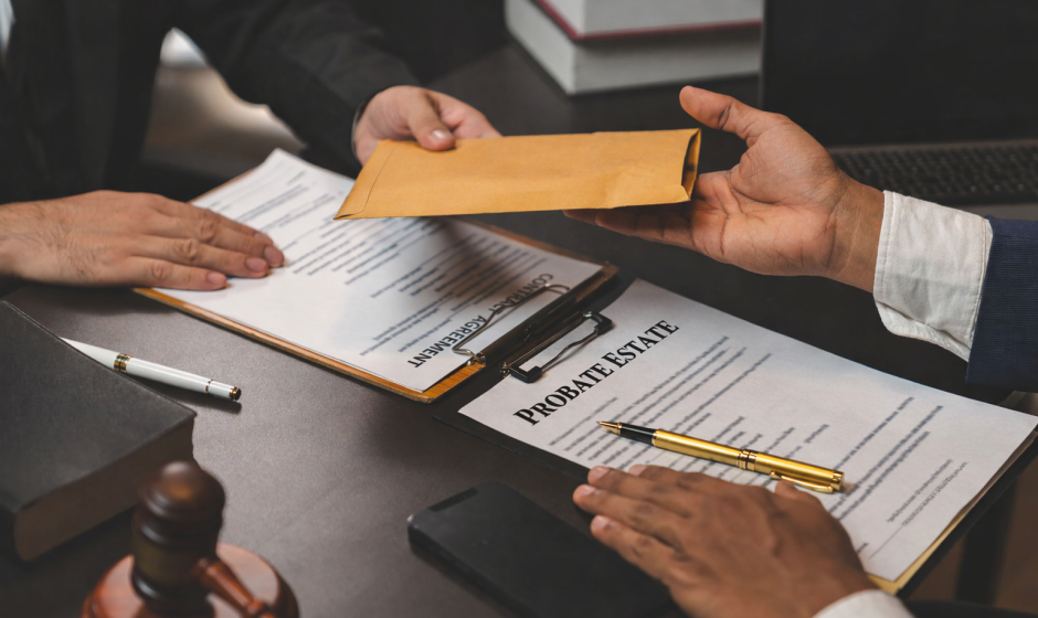 Lawyer reviewing probate estate documents during Ghana High Court estate administration process.