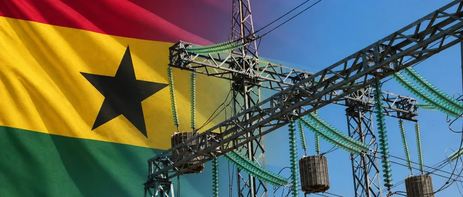 Ghana power crisis 2026 with electricity substation and Ghana flag overlay