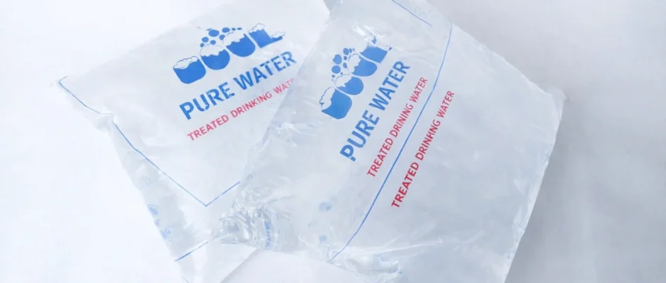 Ghana pure water sachets labeled treated drinking water