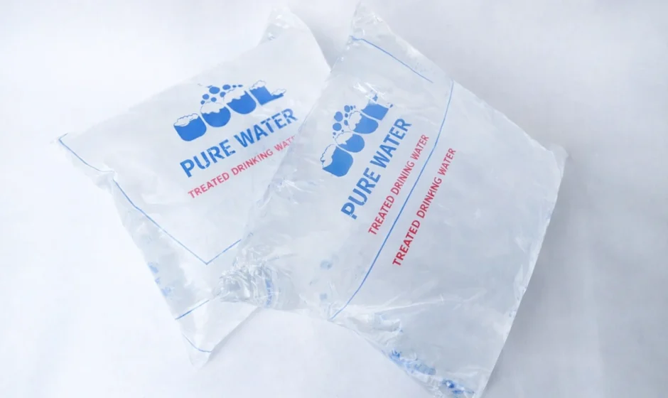 Ghana pure water sachets labeled treated drinking water
