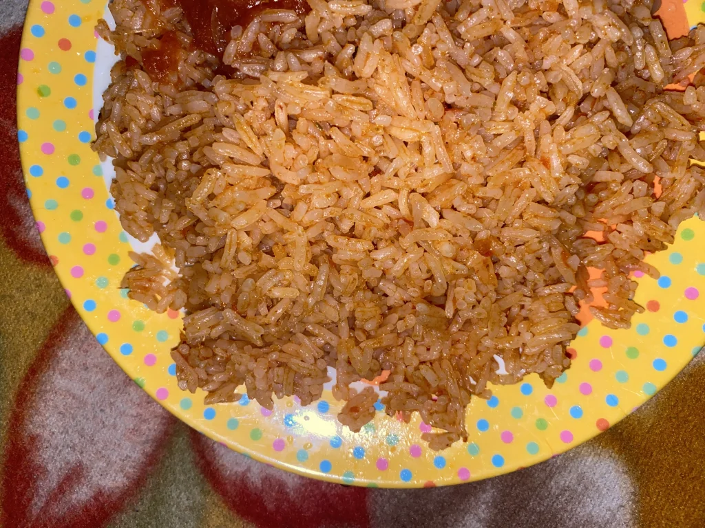 Jollof rice, a Ghanaian dish with tomato stew called gravy