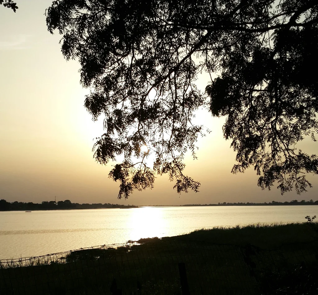 The Lower portion of the Volta River as it flows toward the estuary to join the Atlantic Ocean