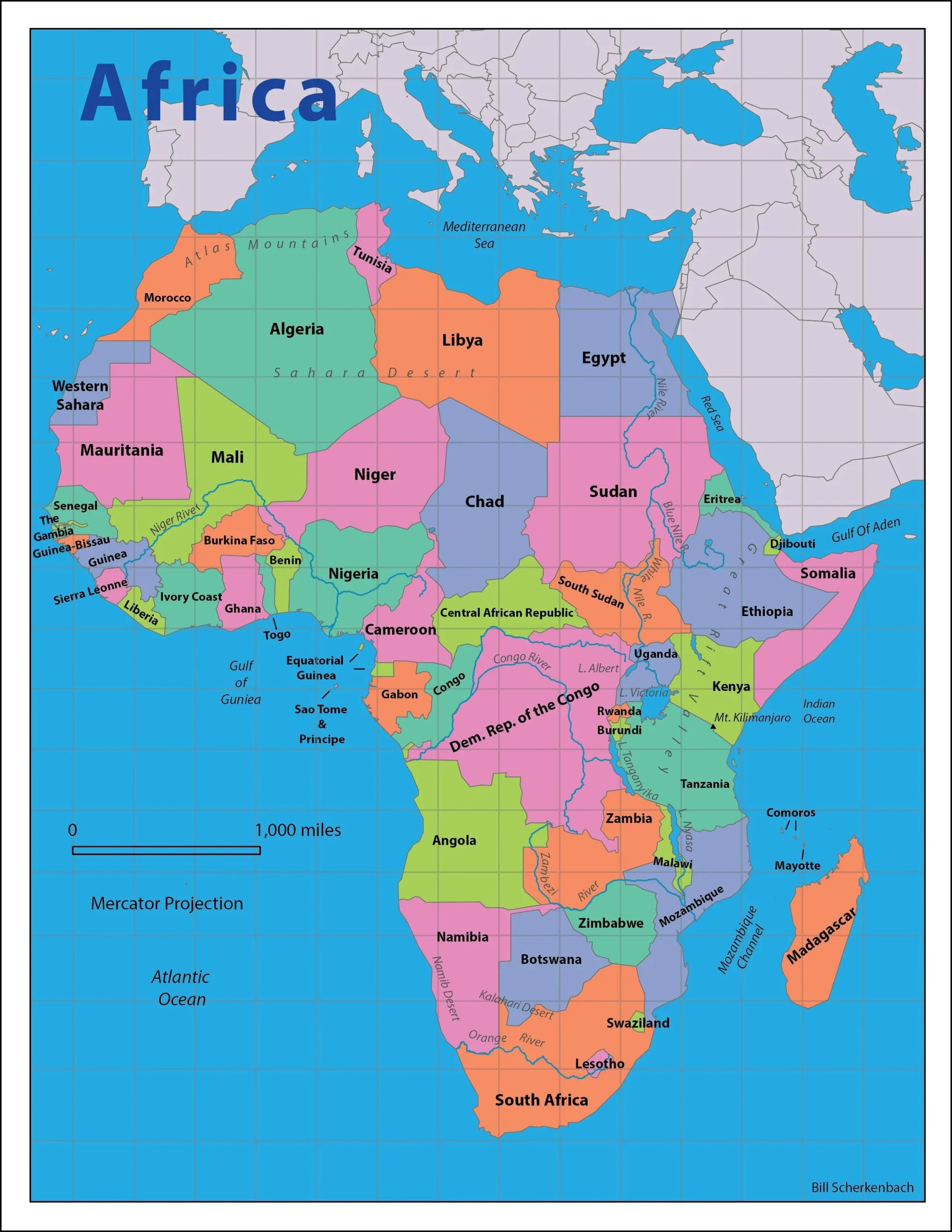 Mercator map of Africa showing how the projection distorts the continent's relative size